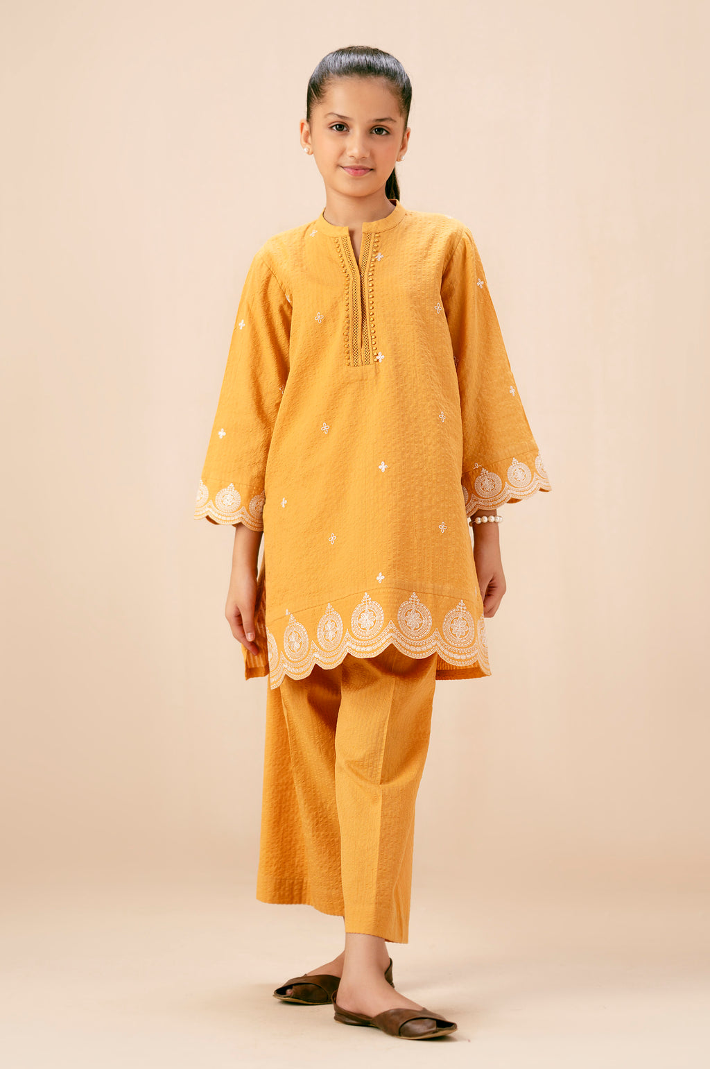 Stitched 2 Piece Embroidered Ripple Crinkle Suit