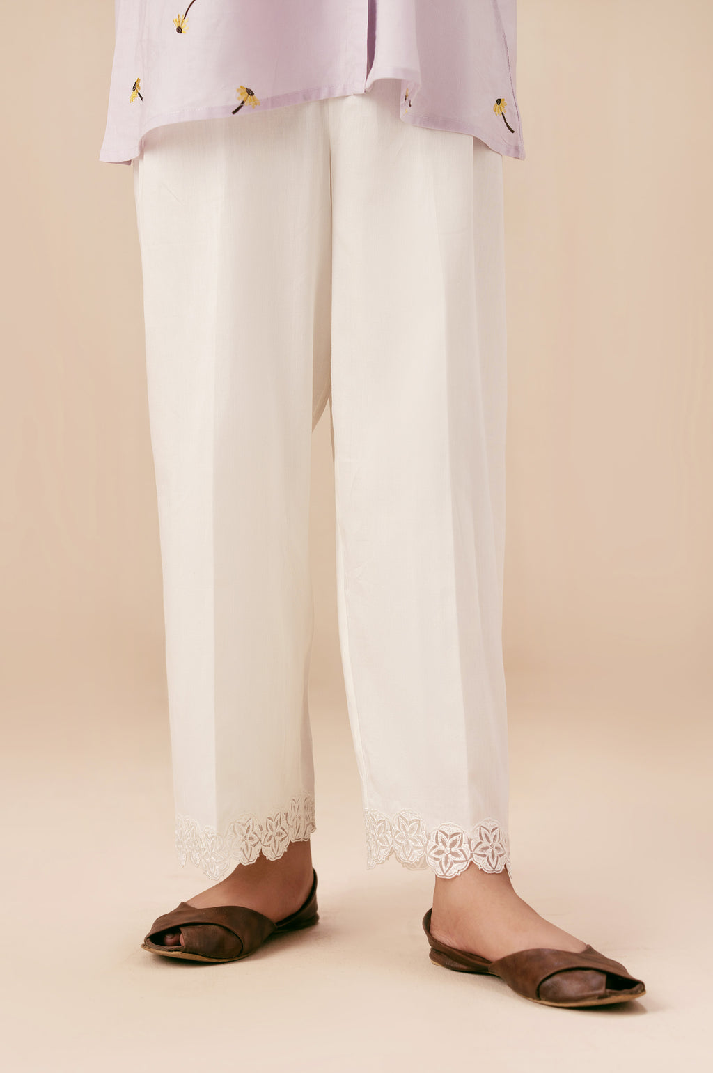 Stitched 1 Piece Embroidered Cotton Satin Narrow Junior Shalwar