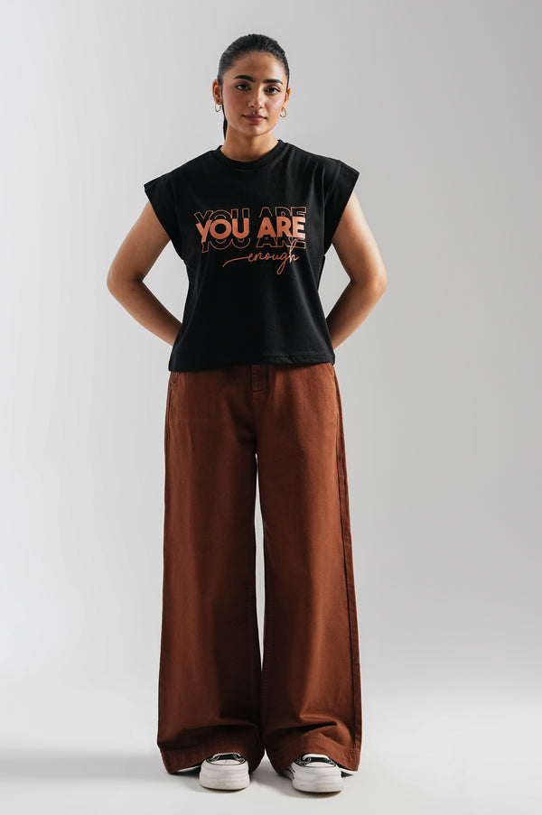 Printed Round Neck Tee - Black