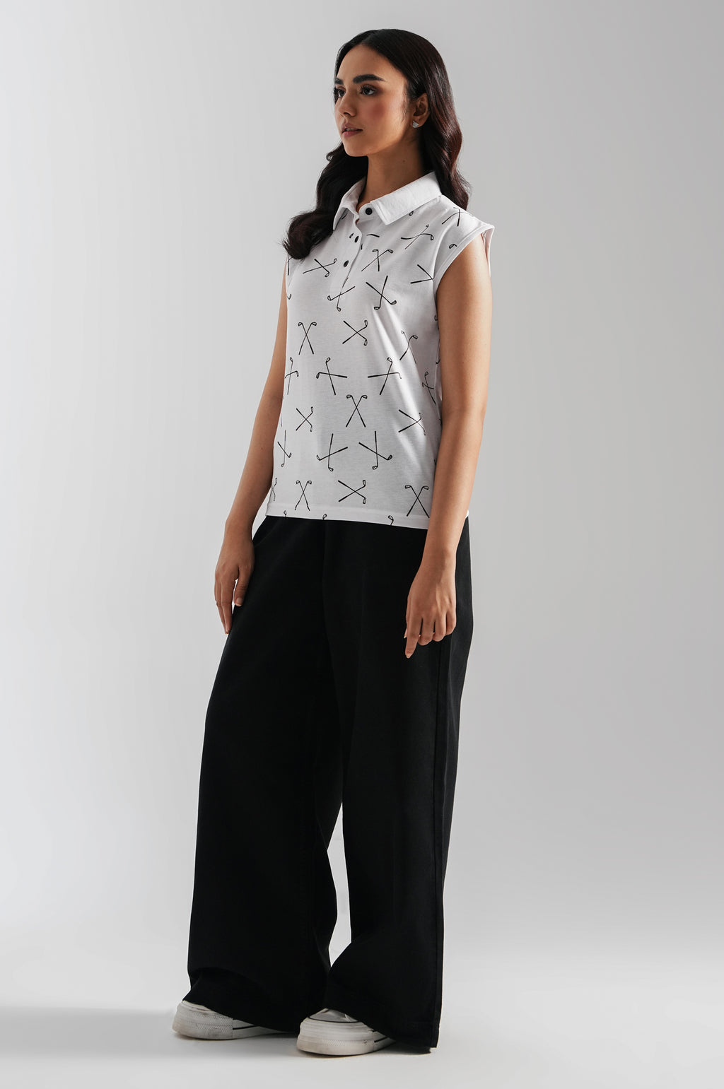 SLEEVELESS PRINTED POLO