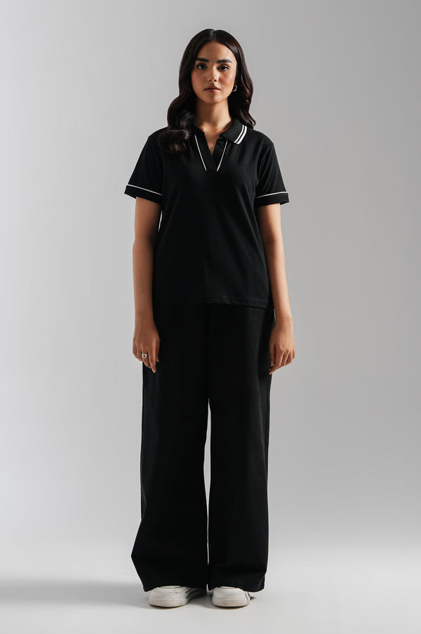 Basic Johny Collar Pique Polo - Black