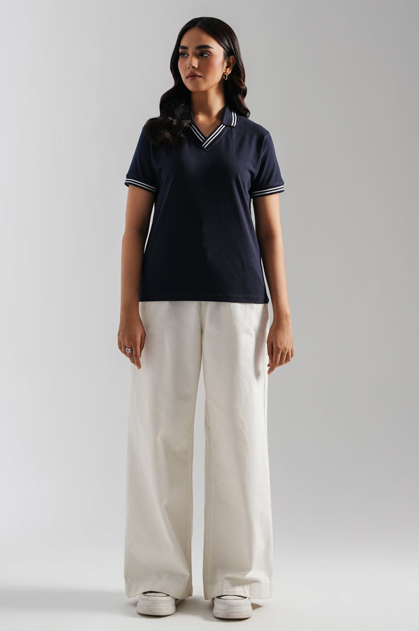 Basic Johny Collar Pique Polo - Navy