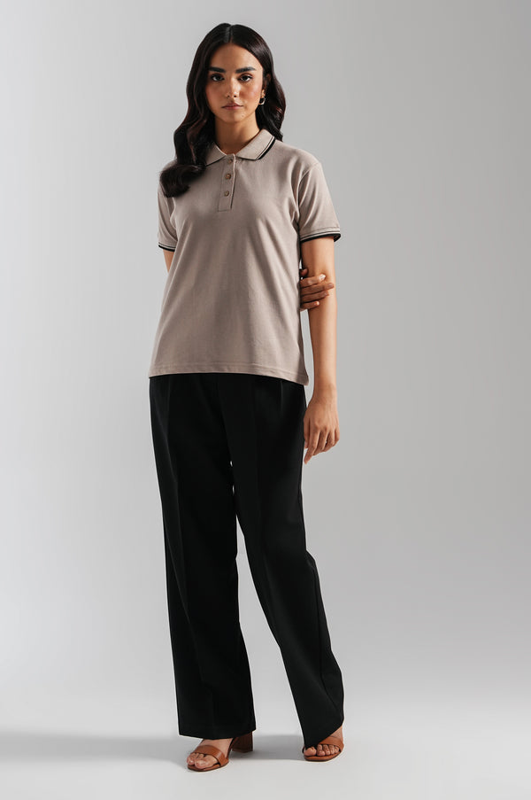 Basic Collar Pique Polo - Beige