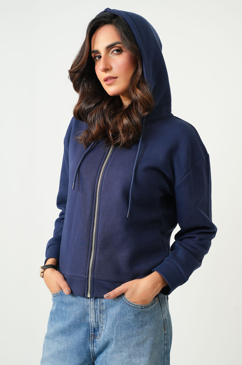 Cropped Fleece Zipper Hoodie