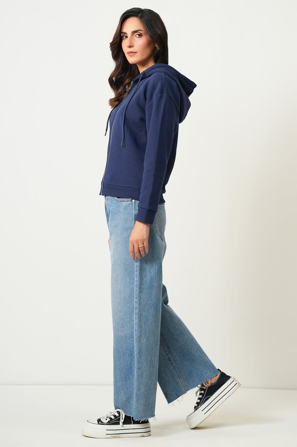 Cropped Fleece Zipper Hoodie