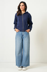 Cropped Fleece Zipper Hoodie