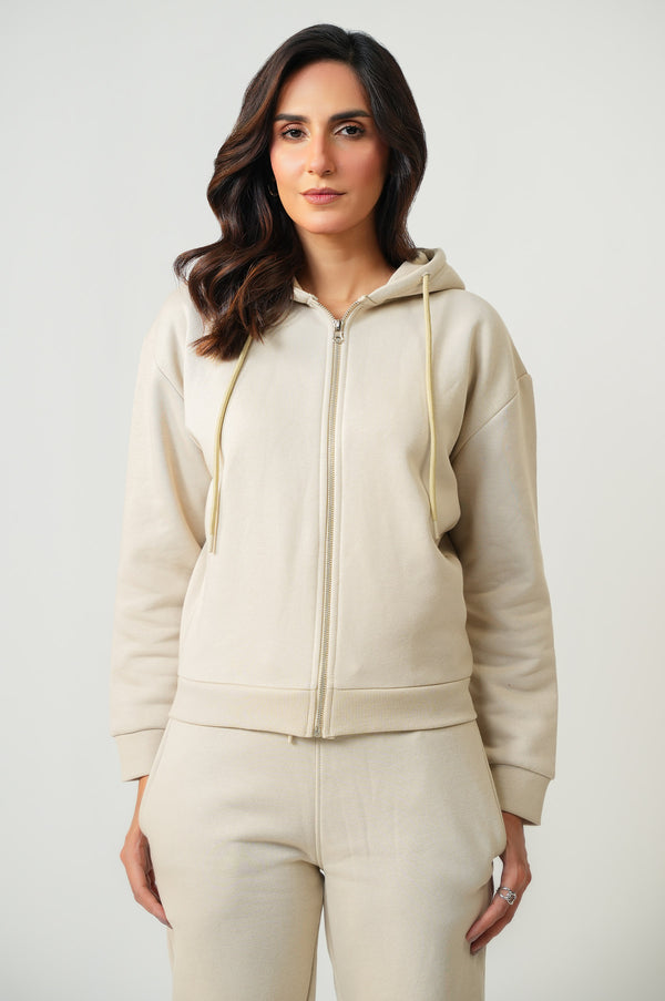 Cropped Zipper Fleece Hoodie