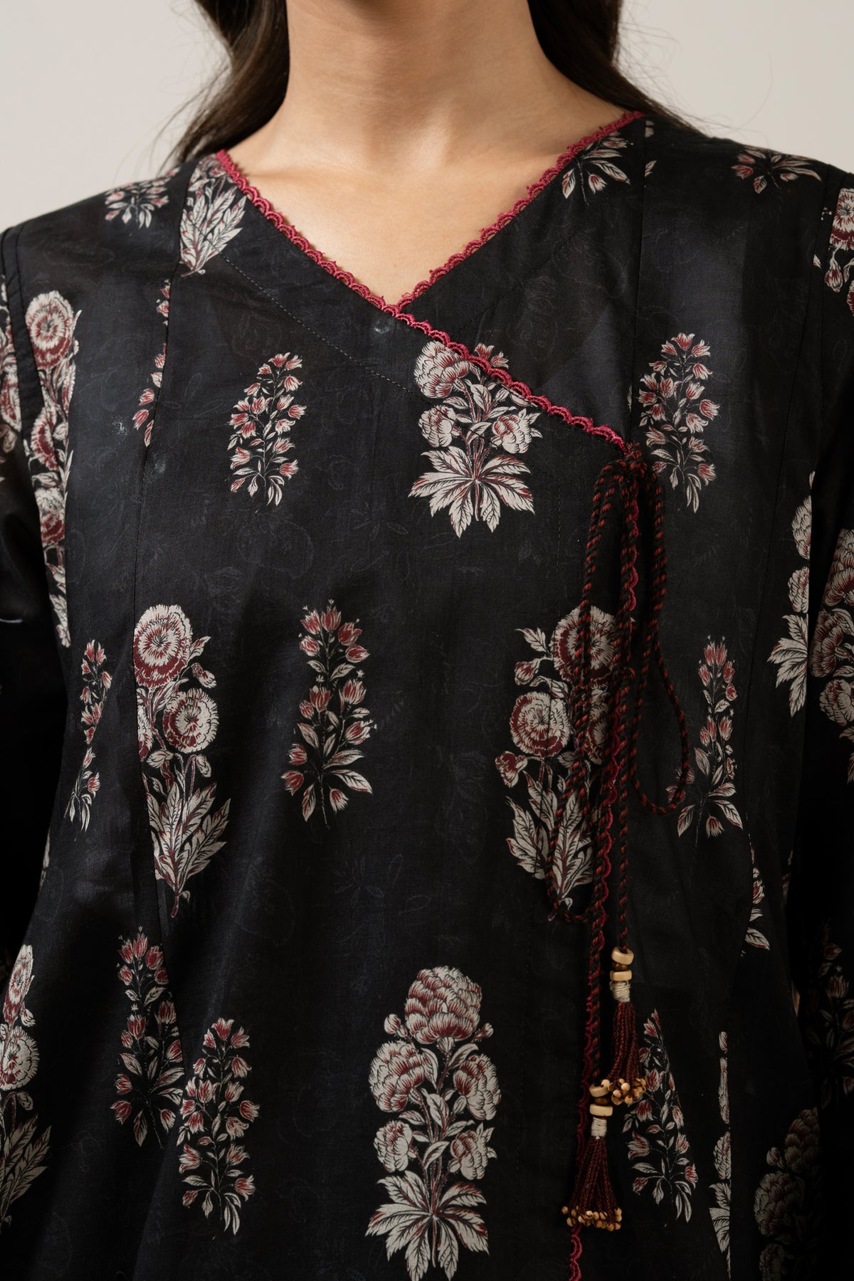 Classical black unstitched printed lawn 3-piece traditional attire with vibrant contrast design accents