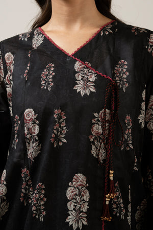 Classical black unstitched printed lawn 3-piece traditional attire with vibrant contrast design accents