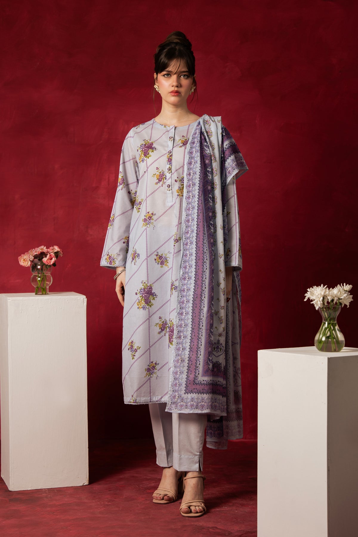 Cool light blue unstitched 3-piece printed lawn suit crafted for breathable everyday seasonal comfort