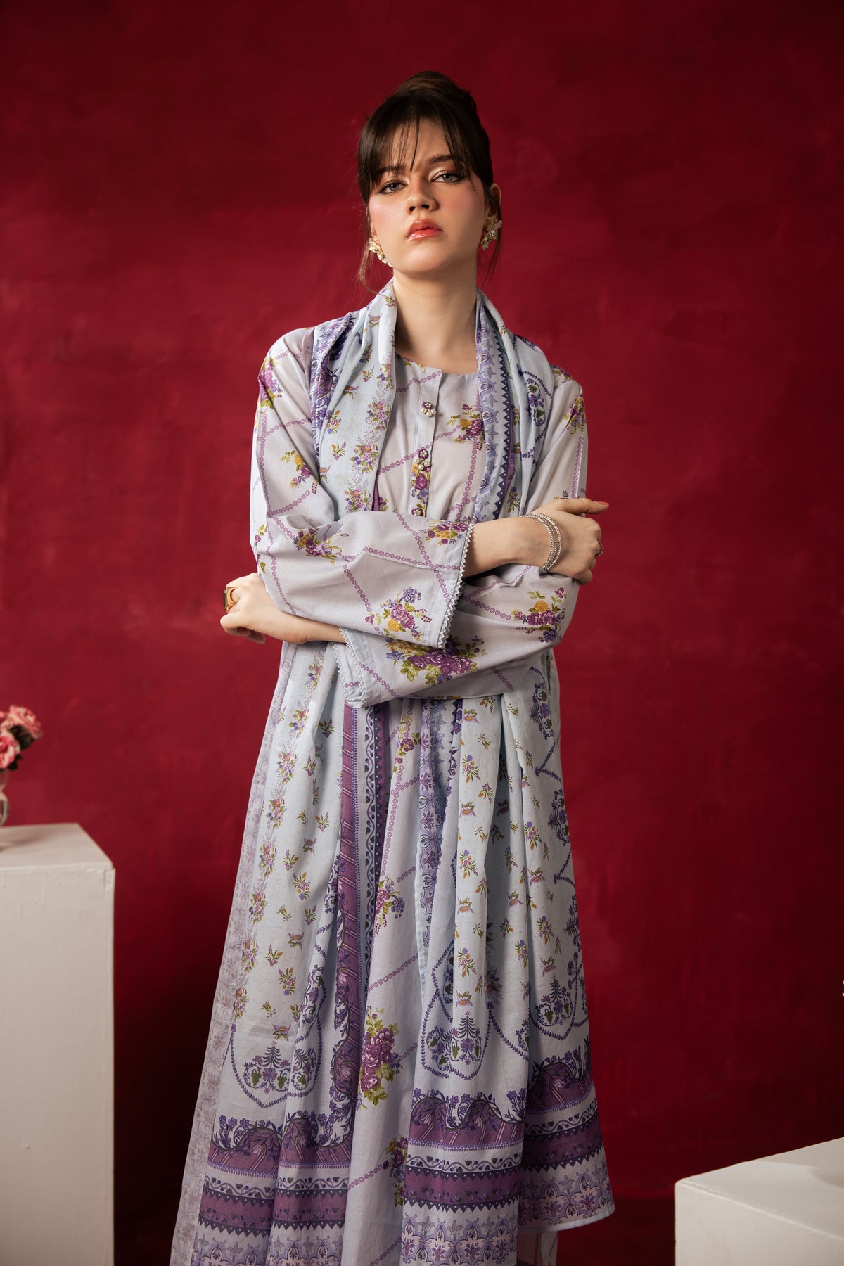 Cool light blue unstitched 3-piece printed lawn suit crafted for breathable everyday seasonal comfort