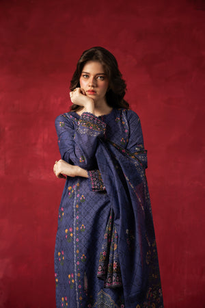 Deep blue traditional printed lawn unstitched 3-piece suit displaying premium summer textile patterns