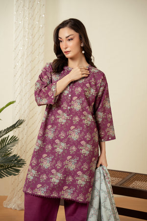 Elegant purple 3-piece unstitched printed suit crafted with high-retention dye on premium summer fabric