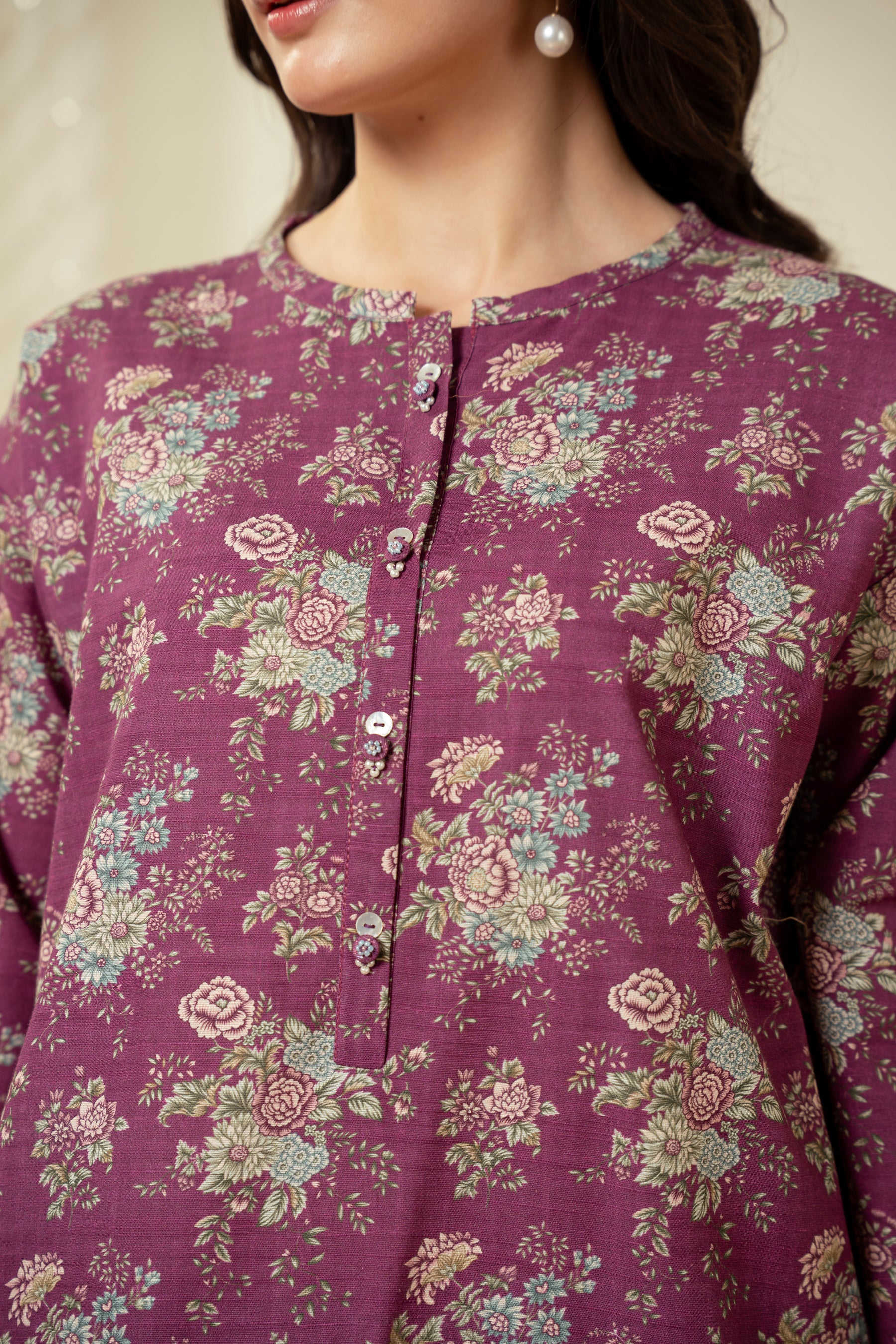 Elegant purple 3-piece unstitched printed suit crafted with high-retention dye on premium summer fabric