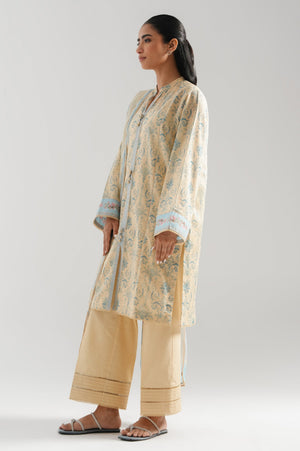 High-end beige digital printed lawn unstitched 3-piece suit featuring crisp, high-definition floral styling