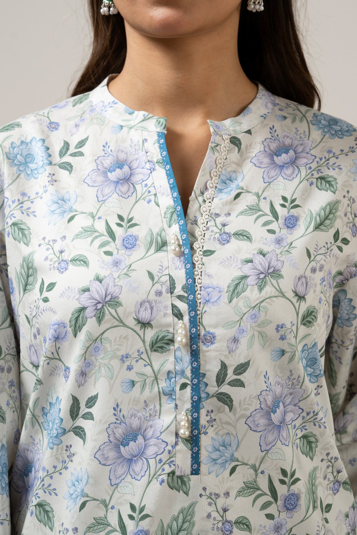 Minimalist light grey unstitched 3-piece printed lawn suit displaying an executive, subtle aesthetic finish