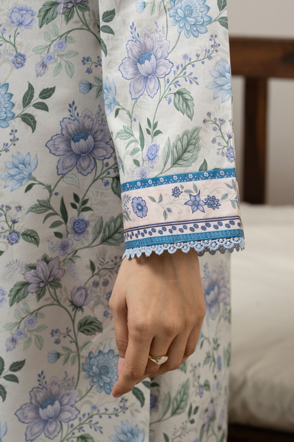Minimalist light grey unstitched 3-piece printed lawn suit displaying an executive, subtle aesthetic finish