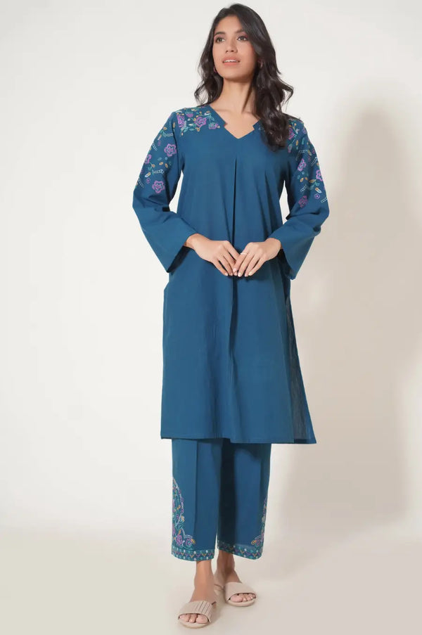 Stitched 2 Piece Embroidered Cambric Suit