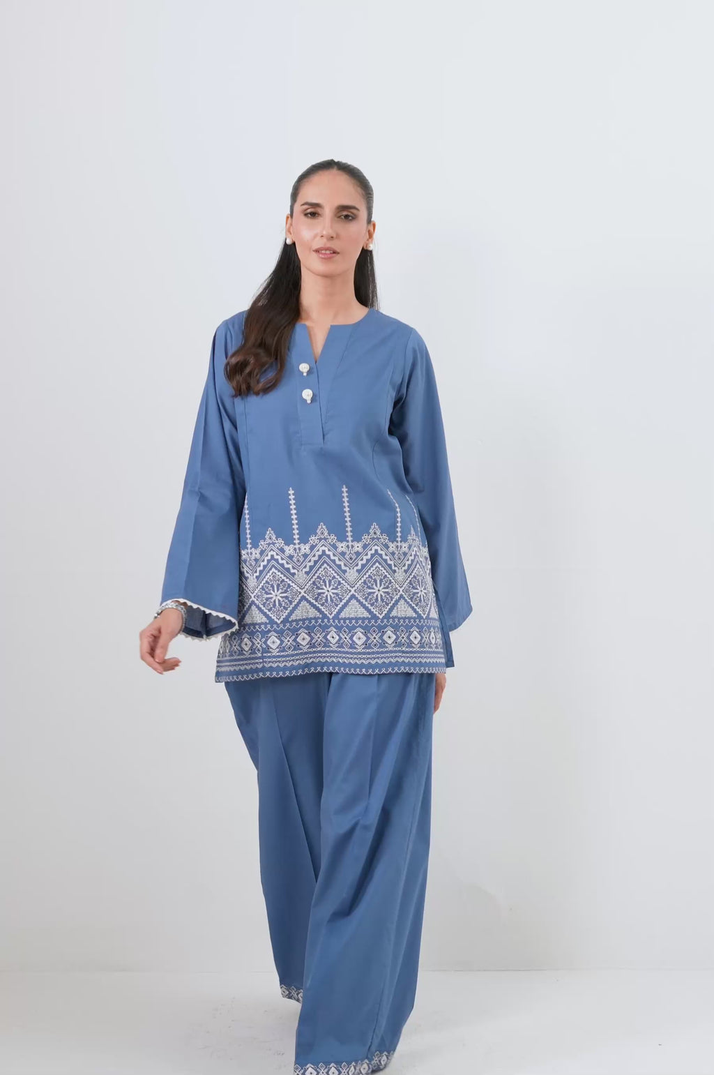 Stitched 2 Piece Embroidered Cambric Suit