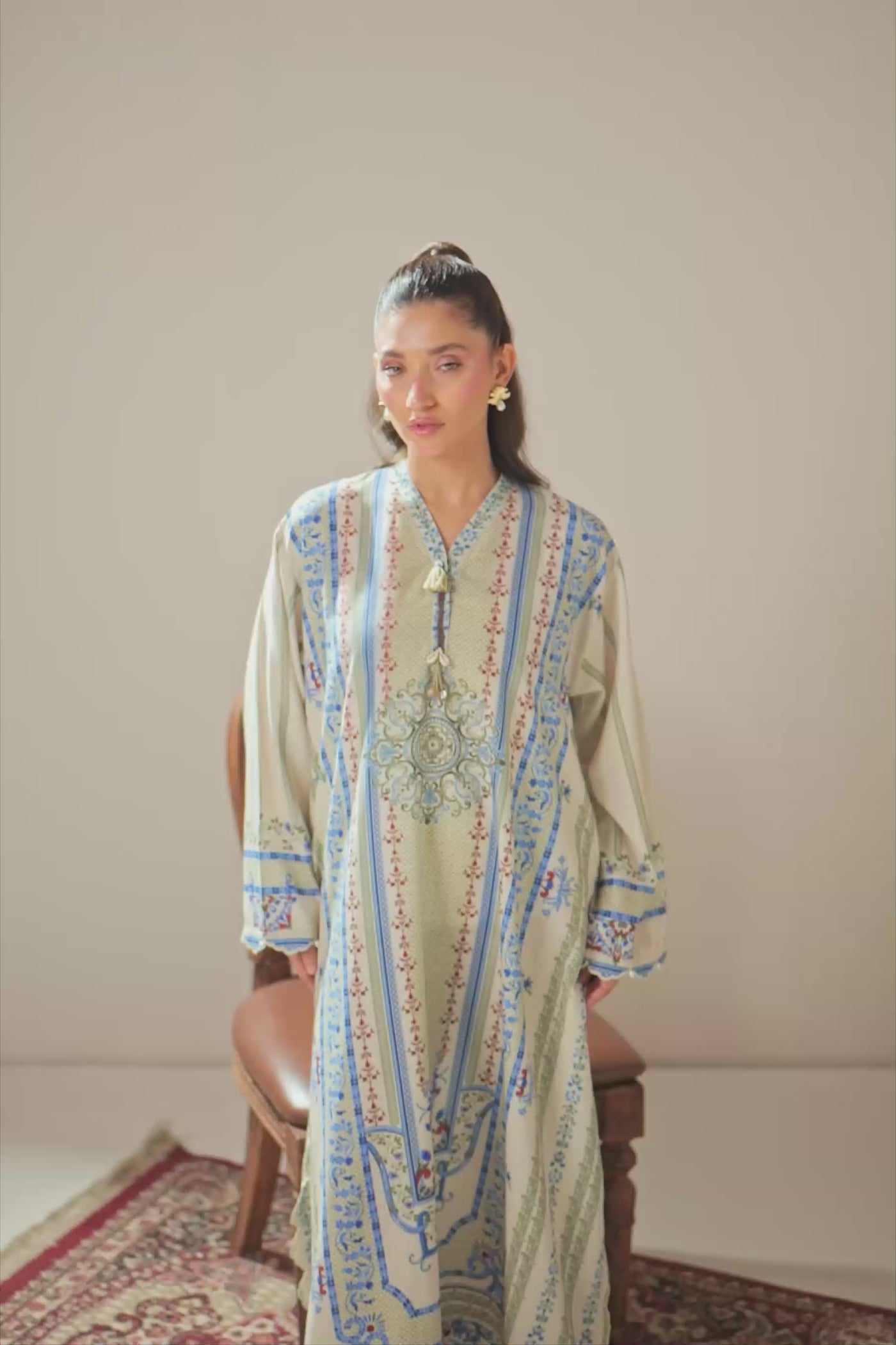 Vibrant multi-colored printed poly cambric 1-piece stitched top showcasing a bold and artistic color palette