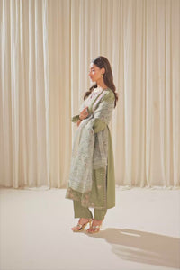 EMBROIDERED RAW SILK STITCHED 3 PIECE SUIT
