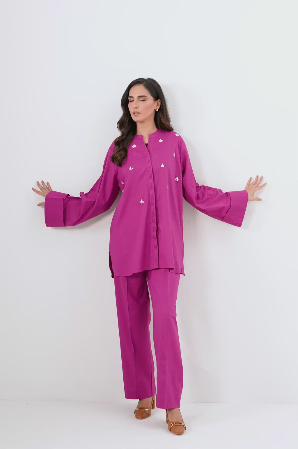 Stitched 2 Piece Embroidered Ripple Crinkle Co-Ord Set