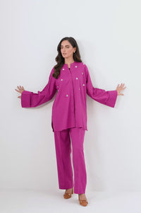 Stitched 2 Piece Embroidered Ripple Crinkle Co-Ord Set