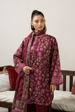 Regal maroon printed lawn 3-piece unstitched suit ideal for formal or festive cultural gatherings