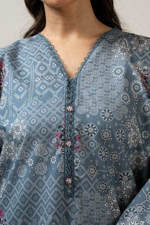 Slate grey unstitched printed lawn 3-piece traditional suit detailed with fine micro-motif printing
