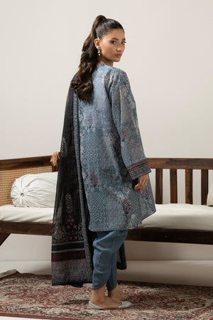 Slate grey unstitched printed lawn 3-piece traditional suit detailed with fine micro-motif printing
