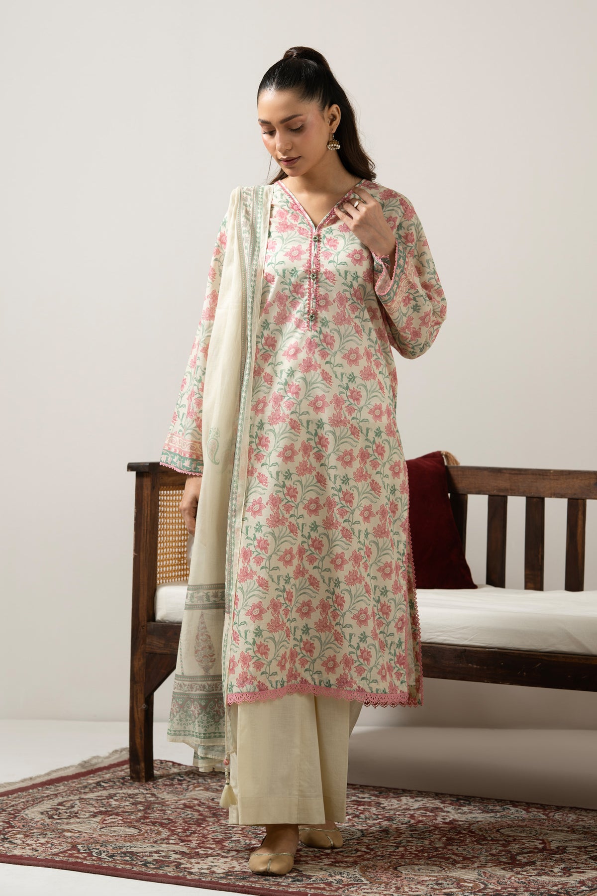 Soft mint green printed lawn unstitched 3-piece suit presenting a refreshing, lightweight summer profile