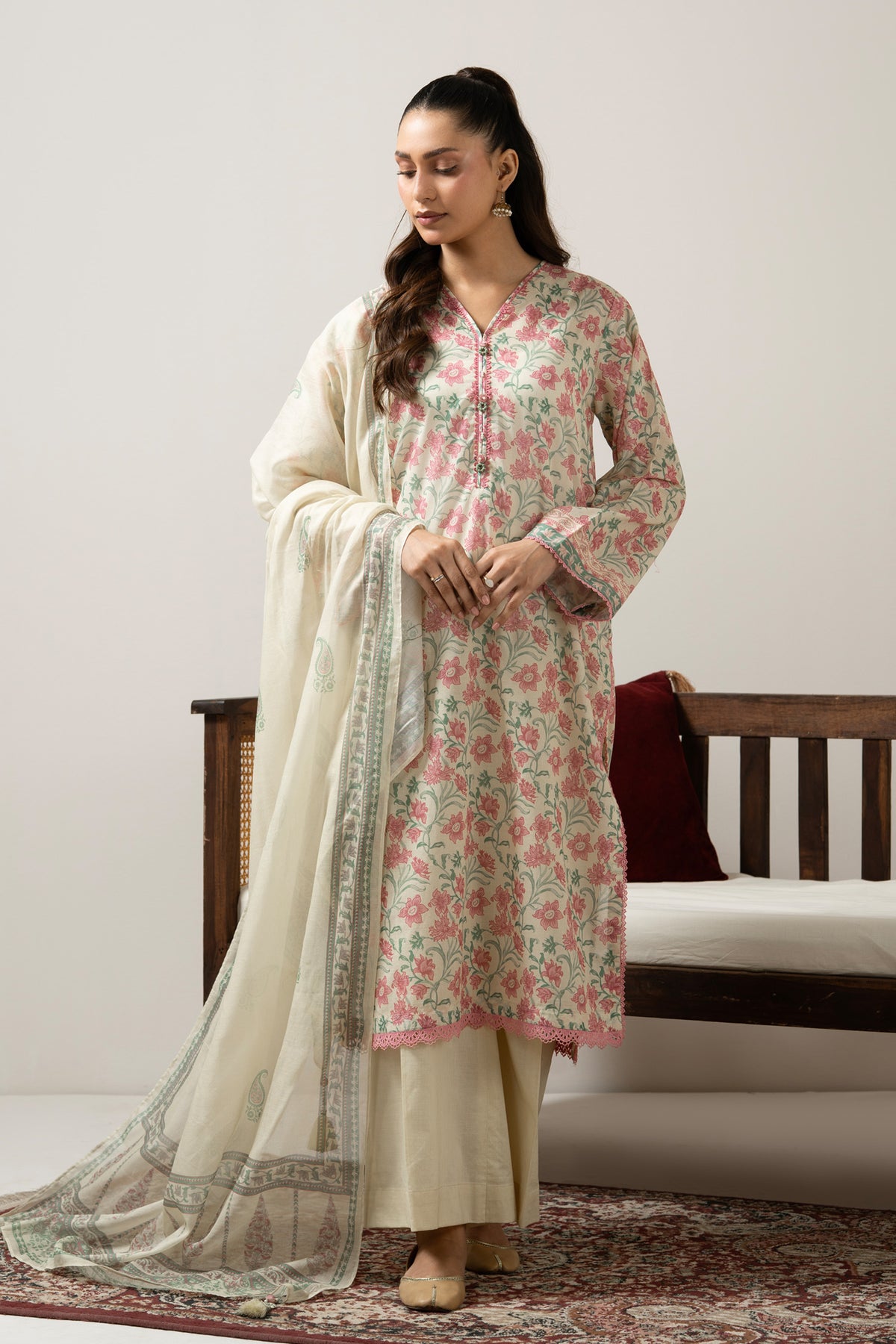 Soft mint green printed lawn unstitched 3-piece suit presenting a refreshing, lightweight summer profile