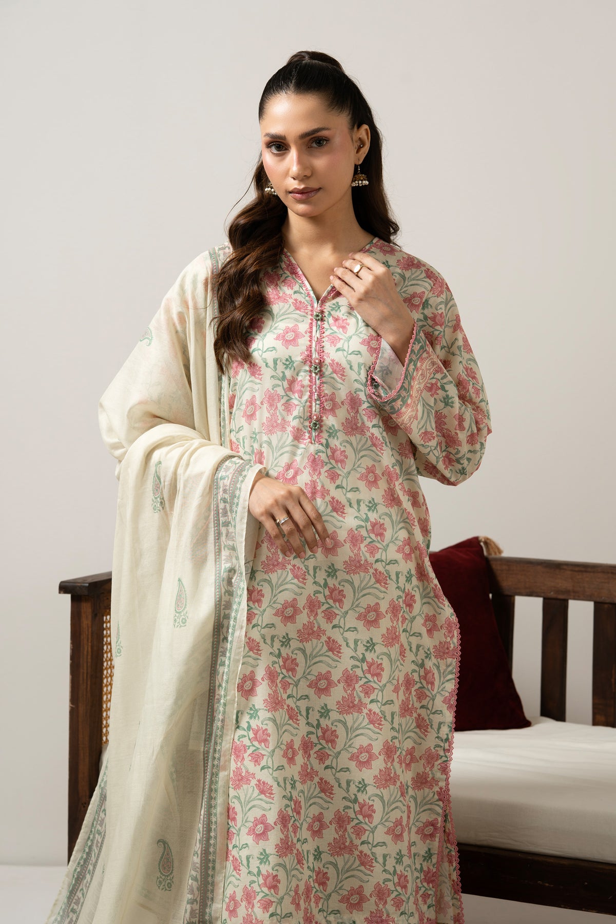 Soft mint green printed lawn unstitched 3-piece suit presenting a refreshing, lightweight summer profile