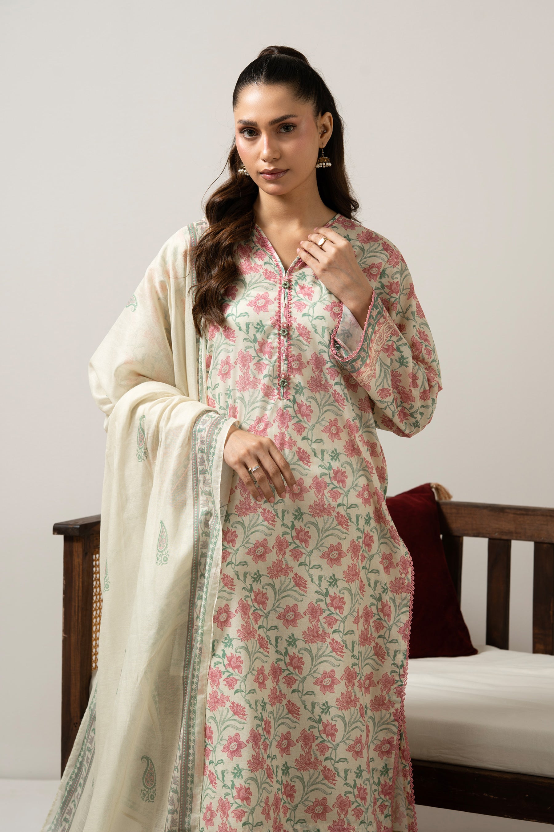 Soft mint green printed lawn unstitched 3-piece suit presenting a refreshing, lightweight summer profile