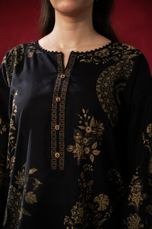 Timeless jet black printed lawn 3-piece unstitched traditional suit presenting sharp minimalist floral motifs