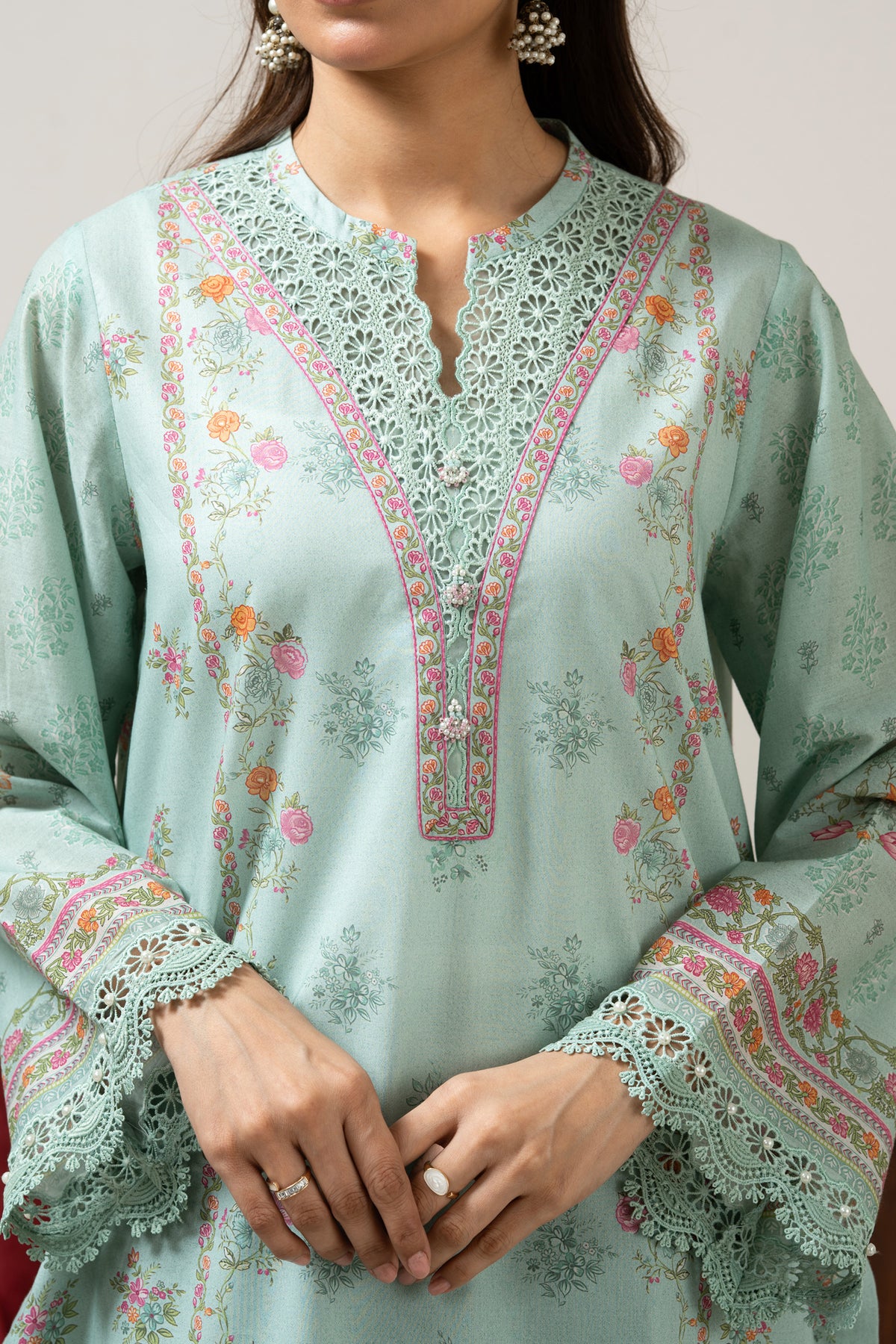 Vibrant aqua blue printed lawn unstitched 3-piece suit curated for a cool and stylish seasonal look