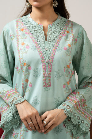 Vibrant aqua blue printed lawn unstitched 3-piece suit curated for a cool and stylish seasonal look