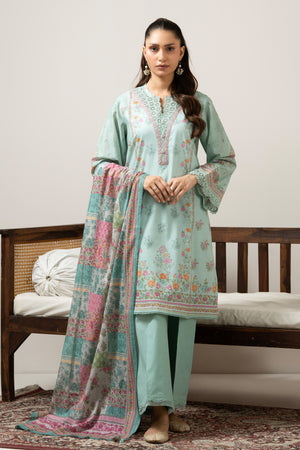 Vibrant aqua blue printed lawn unstitched 3-piece suit curated for a cool and stylish seasonal look