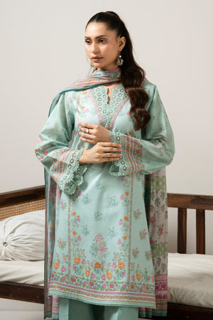 Vibrant aqua blue printed lawn unstitched 3-piece suit curated for a cool and stylish seasonal look