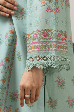 Vibrant aqua blue printed lawn unstitched 3-piece suit curated for a cool and stylish seasonal look