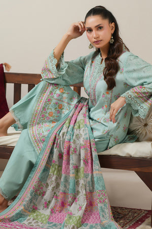 Vibrant aqua blue printed lawn unstitched 3-piece suit curated for a cool and stylish seasonal look