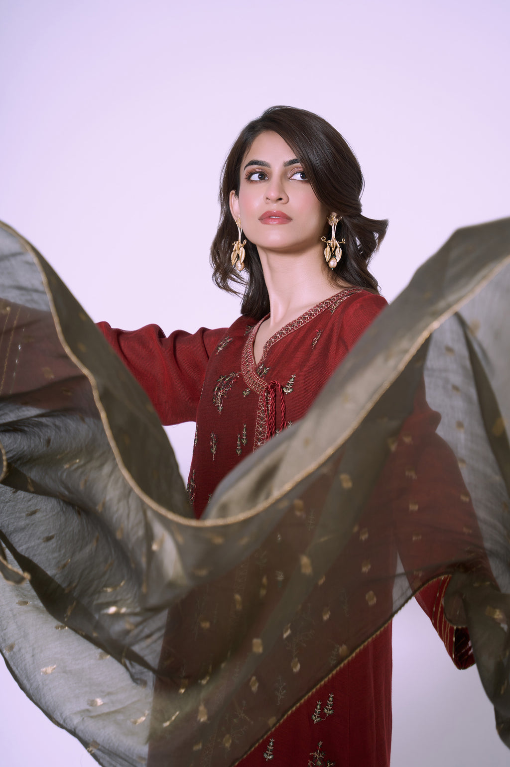 3 Piece Unstitched Embroidered Khadi Net Suit