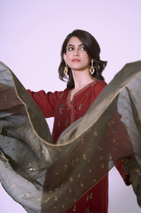 3 Piece Unstitched Embroidered Khadi Net Suit