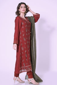 3 Piece Unstitched Embroidered Khadi Net Suit