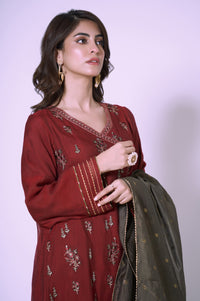 3 Piece Unstitched Embroidered Khadi Net Suit