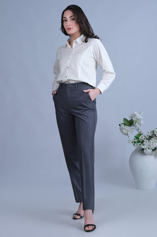 Straight Fit Formal Pants - Ivory – Zeenwoman