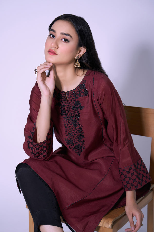 Stitched 1 Piece Paper Cotton Sequin Embroidered Shirt