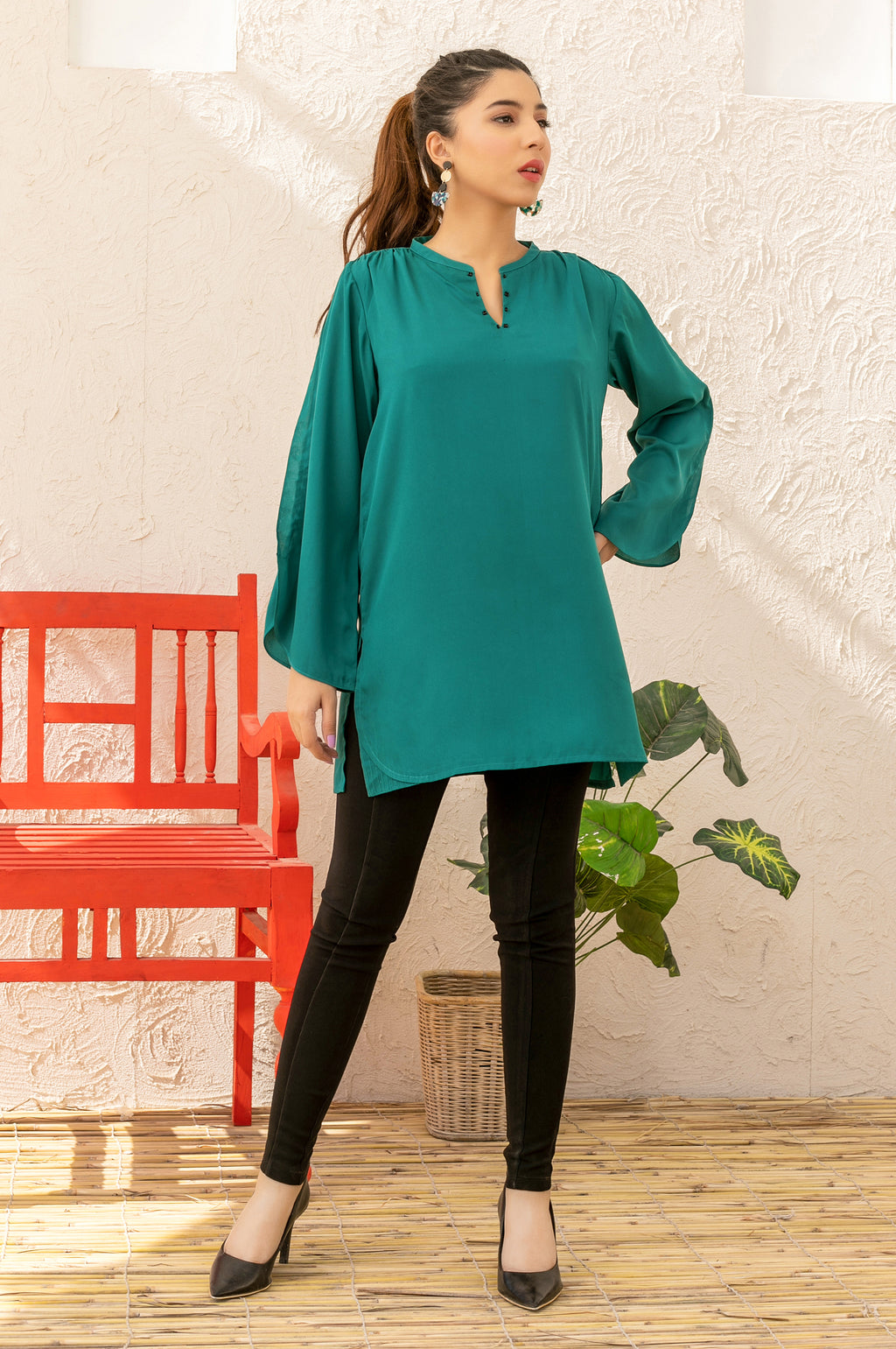 Stitched 1 Piece Embellished Crepe Shirt