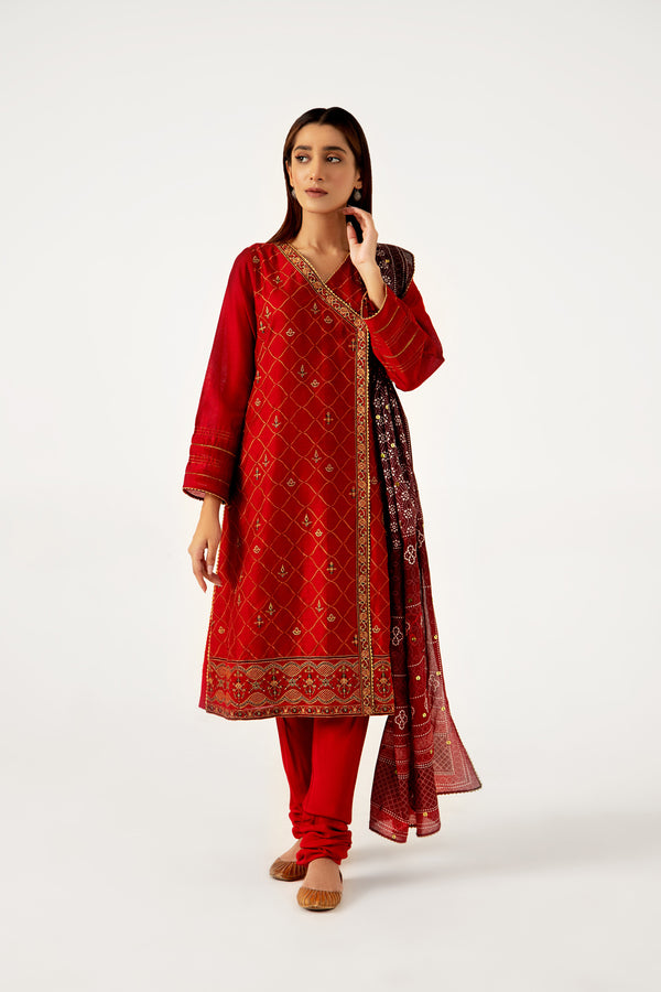 3 piece Unstitched Embroidered Cotton Net Suit