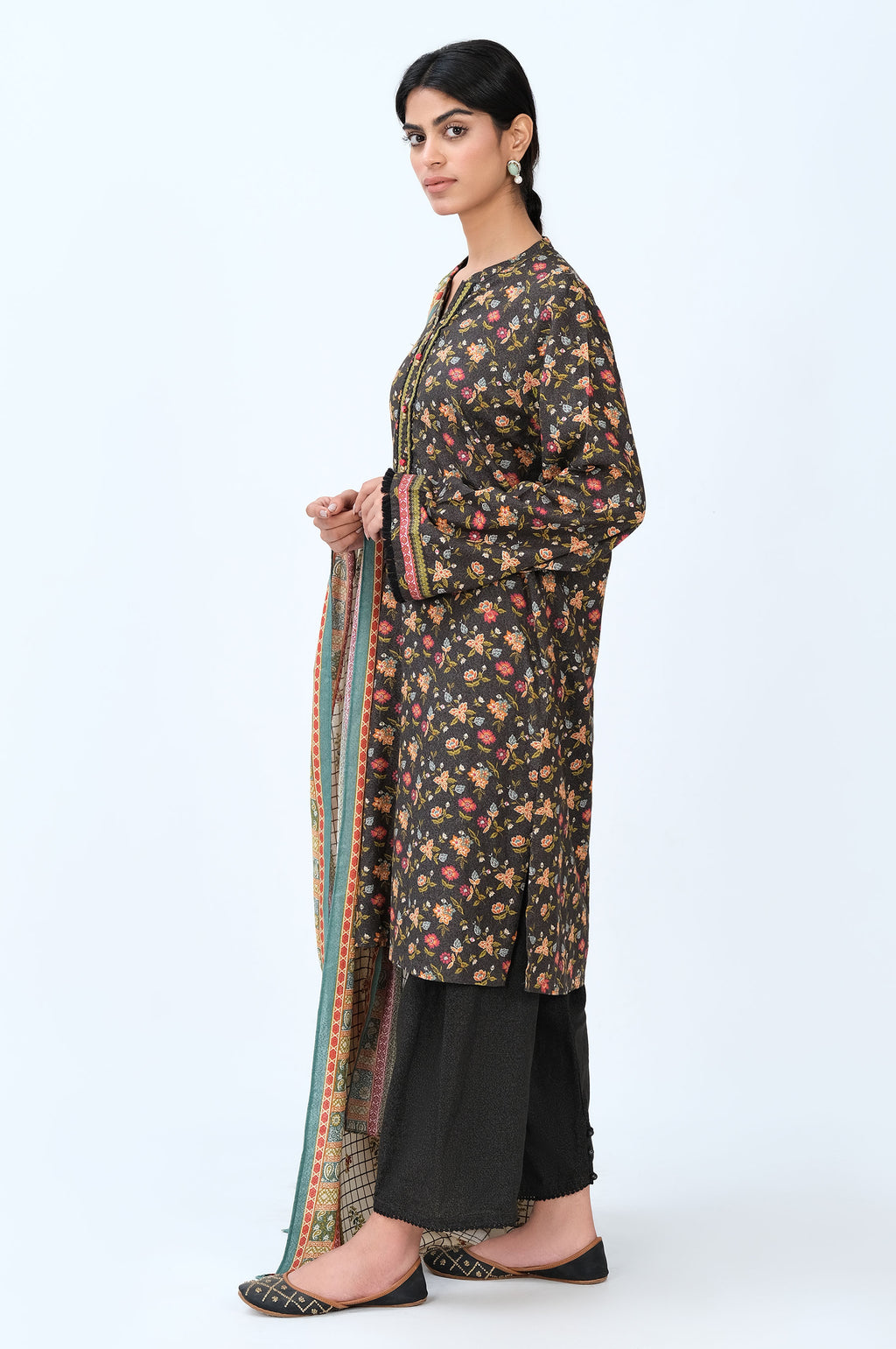 Stitched 3 Piece Printed Karandi Suit